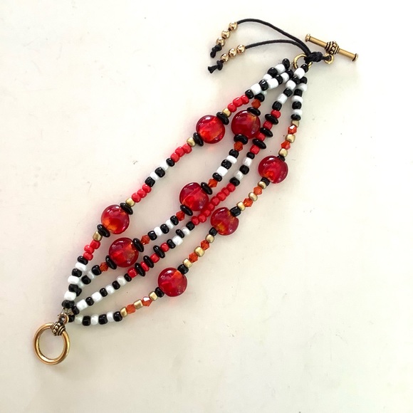 Handmade fire polish stone and onyx stack bracelet - Picture 5 of 7